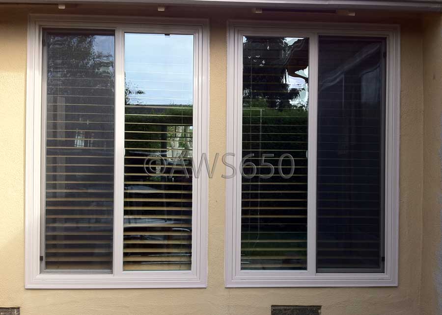 Milgard Fiberglass sliding window in tan exterior